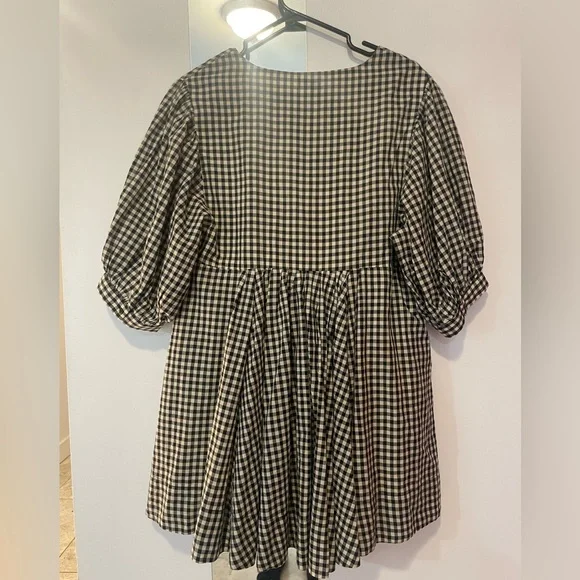 Checkered V Neck Crossover Babydoll Dress - Picture 2 of 4